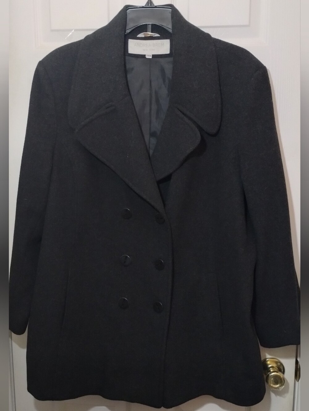 Plus Size Andrea Brem Women's Charcoal Double-Breasted Wool Peacoat